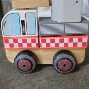 J'adore Paris Wooden Toy Stackable Block Truck - Red/Gray Checker Design